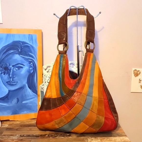Lucky Brand Handbags - Vintage Retro Lucky Brand Leather patchwork Hobo Preowned Condition